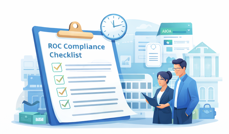 Illustration of annual ROC filing checklist and corporate compliance workflow