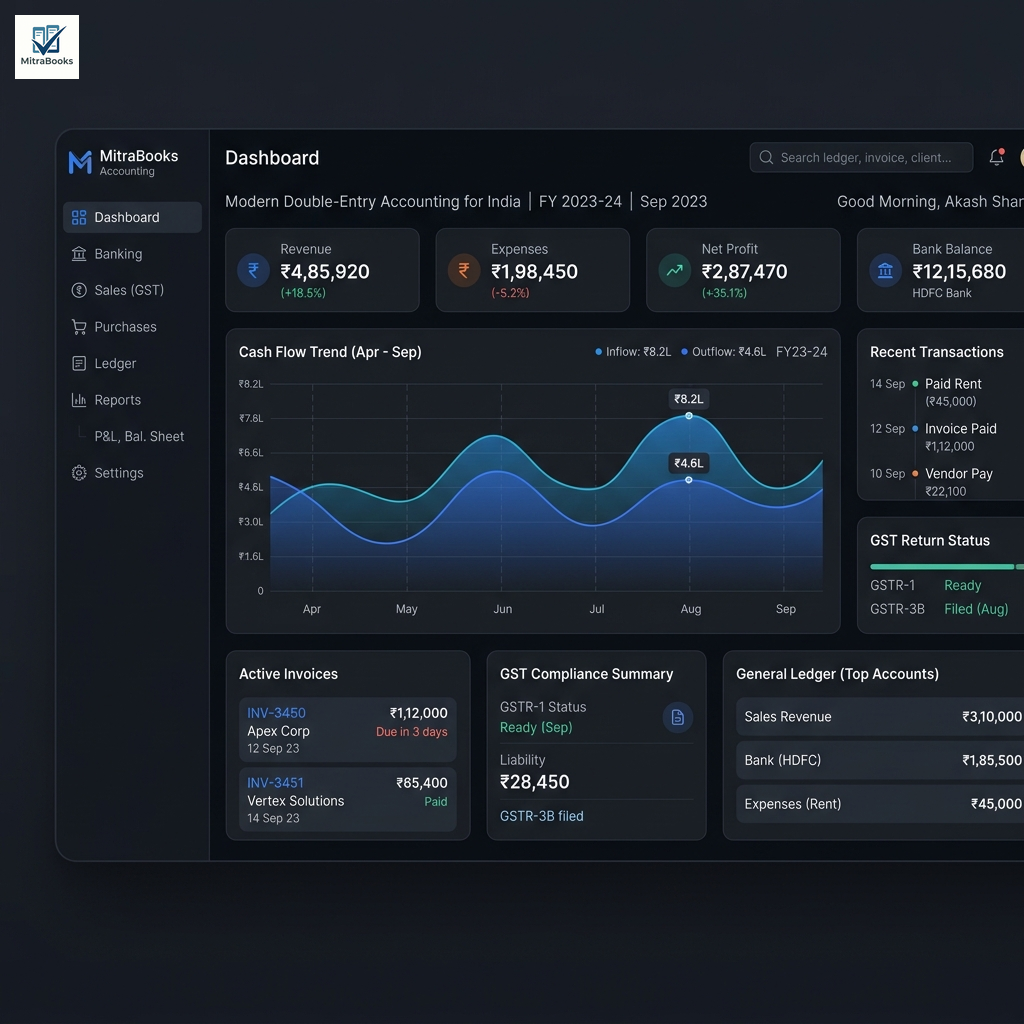 MitraBooks Dashboard Interface Screenshot