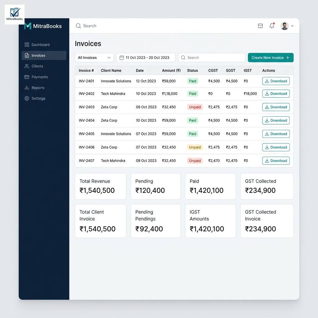 MitraBooks GST Invoicing Interface